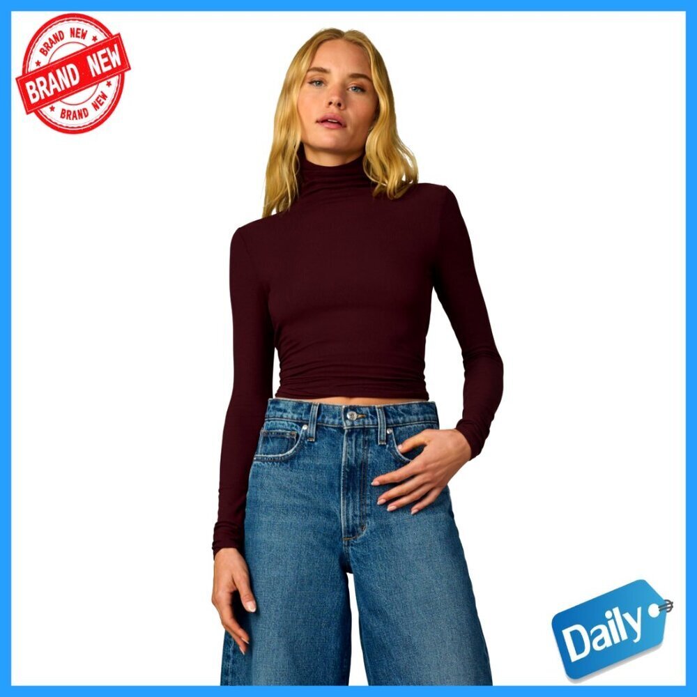 Slim Fit Turtleneck Long Sleeve Top, Rayon Spandex Jersey Rib